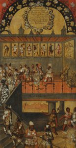 Mexikó hódítása, XII. panel, 1696-1715 körül (festés fára) alkotó: Miguel Gonzalez