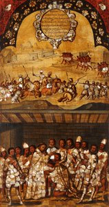 Mexikó hódítása, XIX. panel, 1696-1715 körül (festés fára) alkotó: Miguel Gonzalez