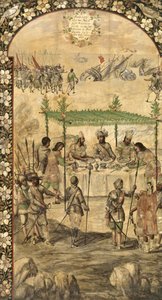 Elrendeli a hajók megsemmisítését, és találkozik Montezuma nagyköveteivel (Moctezuma, Moteuczoma, Motecuhzoma) (1466-1520) 1520-ban - Hernan Cortes par Gonzalez, Miguel és Juan Mexikó meghódítása (aktív 17. sz. vége). Olaj, fa, méret: