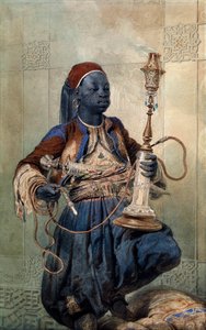 ""Portré de nubien a la pipe a eau" (Núbiai vízipipával) Zichy Mihály akvarell (1827-1906) 1862 Méret: 49,5x31 cm Magángyűjtemény