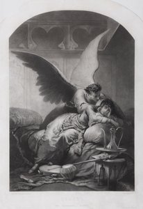 Tamara és Démon. Illusztráció Mihail Lermontov A démon című verséhez, c. 1880 alkotó: Mihaly von Zichy