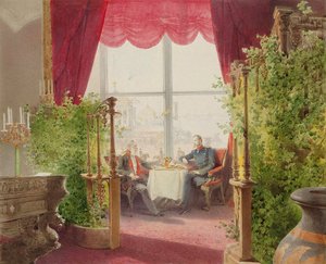 Sándor császár és I. Vilmos reggelije a Téli Palotában, 1873. alkotó: Mihály Zichy