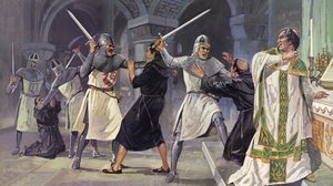 Thomas a Becket meggyilkolása (színes litográfia)