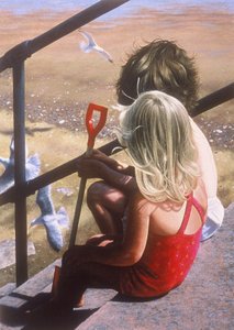 A sétány lépcsőin alkotó: Mike Briscoe