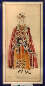 Előkészítő jelmez Piotr Csajkovszkij (1840-1893) "Mazepa" című operájához (P. Csajkovszkij Mazepa című operájának jelmezterve) - Mihail Alekszandrovics Vrubel (Vrubel) (1856-1910) munkája, ceruza és gouache papíron, Orosz szcenográfiai művészet - St alkotó: Mikhail Aleksandrovich Vrubel