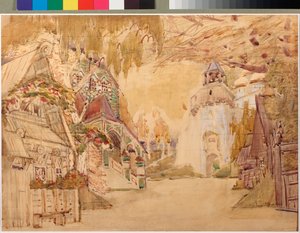 Decor preparatoire pour ""La Fiancee du Tsar"" de Nicolas (Nikolai) Rimski Korsakov (Rimski-Korsakov) (1844-1908) (Stage Design for the opera ""The Bride of the Tsar"" by N Rimsky Korsakov (Rimsky-Korsakov) - Oeuvre de Mikhail ALexandrovich Vrubel (Vroubel alkotó: Mikhail Aleksandrovich Vrubel