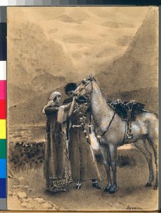 Zara és Ismail búcsúja - Illusztráció Mihail Lermontov (1814-1841) "Izmail-bey" (Izmail bej) című verséből - Mihail Alekszandrovics Vrubel (Vrubel) (1856-1910) alkotása alkotó: Mikhail Aleksandrovich Vrubel