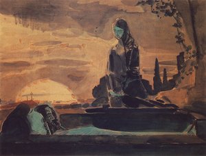 Lamentation I, 1887 (ceruza, wc és meszelés papíron) alkotó: Mikhail Aleksandrovich Vrubel