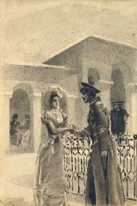 Mária hercegnő és Grushnitsky. Illusztráció Mihail Lermontov Korunk hőse című regényéhez, 1891 alkotó: Mikhail Aleksandrovich Vrubel