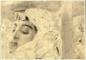 Tamara a koporsóban - Illusztráció Mihail Lermontov (1814-1841) "A démon" című verséből - Mihail Alekszandrovics Vrubel (Vrubel) (1856-1910) alkotása alkotó: Mikhail Aleksandrovich Vrubel