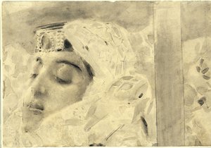 Tamara a koporsóban. Illusztráció Mihail Lermontov A démon című verséhez, 1890-1891 alkotó: Mikhail Aleksandrovich Vrubel