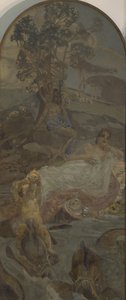 Vénusz, Ámor és Párizs, A párizsi ítélet című triptichon középső panelje alkotó: Mikhail Aleksandrovich Vrubel