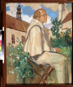 ""Johann Gregor Mendel (1822-1884), cseh szerzetes és botanikus, a genetika alapítójának portréja" Mikhail Dmitrievich Ezuchevsky (1880-1928) festménye 1926 Állami Darwin Múzeum, Moszkva