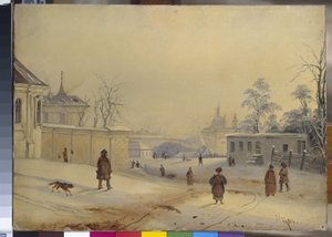 Vlagyimir-domb Kyivben (Vlagyimir-domb (Vladimirskaya Gorka) Kijevben). Táj a hó alatt. Mikhail Makarovich Sazhin (1818-1887) munkája, olaj, karton. 19. századi orosz művészet. Állami Orosz Múzeum, Szentpétervár alkotó: Mikhail Makarovich Sazhin