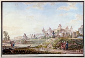 Tighina erődjének kilátása a moldvai Benderyben - Mihail Matvejevics Ivanov (1758-1823) akvarell papíron
