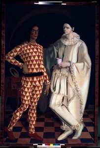 Harlekin és Pierrot (önarcképek, a Comedia dell Arte jelmezében) - Harlekin és Pierrot (önarcképek) - Alekszandr Jevgenyevics Jakovlev (Alexandre Iacovleff) festménye (1887-1938), olaj, vászon