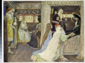 Alekszandr Nyevszkij nagyherceg (1220-1263) halála. ( Alekszandr Nyevszkij nagyherceg halála). Mihail Vasziljevics Neszterov (1862-1942) munkája, akvarell és gouache papíron alkotó: Mikhail Vasilievich Nesterov