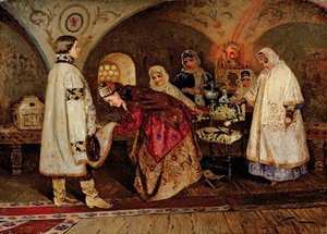 Alekszej Mihajlovics cár (1629-76) találkozik menyasszonyával, Mária Miloslavaszkijjal, 1887 alkotó: Mikhail Vasilievich Nesterov