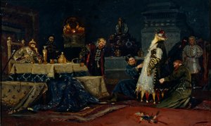 Bolondok kabát. Boyar Druzhina Andreyevich Morozov Rettegett Iván előtt, 1885 alkotó: Mikhail Vasilievich Nesterov