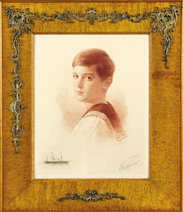 Alekszej Nyikolajevics orosz cár utódjának portréja a császári jacht megjegyzésével , 1913