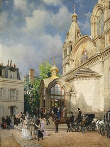 Egy templomból kilépve, 1870-1880-as évek alkotó: Mikhail Yakovlevich Villie
