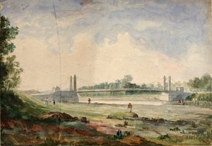 Függőhíd az Arno felett, a Cascine közelében, Forence alkotó: Miner Kilbourne Kellogg