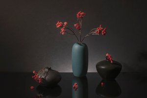 Elegáns vörös bogyós gyümölcsökből álló csendélet