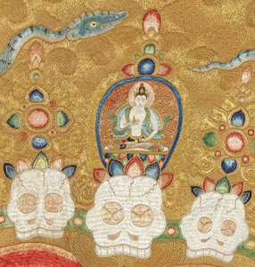 Részlet a császári hímzett selyem thangkából alkotó: Ming Dynasty Chinese School