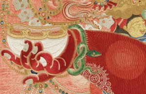 Részlet a császári hímzett selyem thangkából alkotó: Ming Dynasty Chinese School