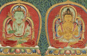 Részlet a császári hímzett selyem thangkából alkotó: Ming Dynasty Chinese School