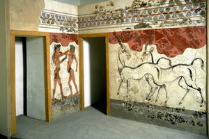 Minószi művészet: „” állatok és harcosok harca”” Freskó a Santorini-i Akrotiriből. Kr.e. 16. század. Athén, Nemzeti Régészeti Múzeum alkotó: Minoan