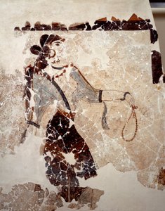 Minószi civilizáció: nők az istentiszteleten. Részlet. Freskó a Xeste 3 lustrális medencéjéből Akrotiriben (Thera), Santorini. Homályos. 143x381 cm Kr.e. 16. század Santorini, Akrotiri a Thera freskógyűjteménye alkotó: Minoan