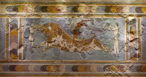 A Bikaugráló freskó részlete. Knósszoszban találták alkotó: Minoan