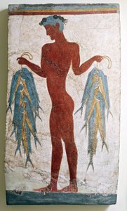 Görög civilizáció, halászt ábrázoló freskó, Akrotiri, Thera, Santorini, Görögországból (freskó) alkotó: Minoan