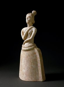 Minószi művészet: terrakotta női figura istentiszteletben. A krétai Piskokephalo szentélyből. Kr.e. 1700-1450. Homályos. 24,6 cm Heraklion, Régészeti Múzeum alkotó: Minoan
