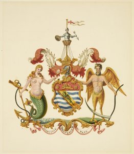 A Kereskedelmi Vállalkozók Társaságának fegyverei, 1830 körül (ceruza és akvarell papíron) alkotó: Miss (attr.to) Braikenridge