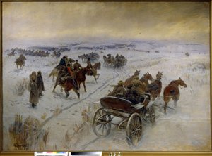 A csata Jegorlykskayánál (Oroszország). Az orosz polgárháború (1917-1923) epizódja, a Vörös Hadsereg és a Fehér Hadsereg lovasságának összecsapása a havas síkságon. Mitrofan Boriszovics Grekov (1882-1934) festménye, olaj, vászon