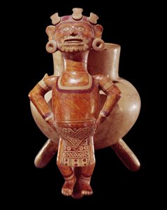 Állványváza figurával, Miahuatlan, Oaxaca (kerámia)