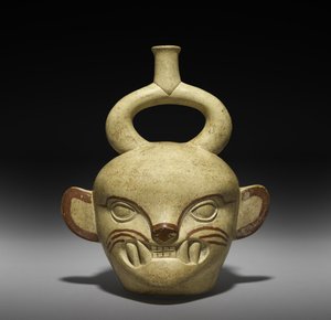 Macskafej formájú edény, AD 100-800 (cserépedény csúszdával) alkotó: Moche Moche