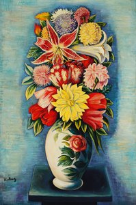 Virágok: dáliák, tulipánok és liliomok; Bouquet de Fleurs: dáliák, tulipánok, liliomok és liliomok. alkotó: Moise Kisling
