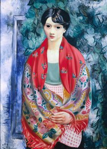 Nő lengyel kendővel (olaj, vászon) alkotó: Moise Kisling