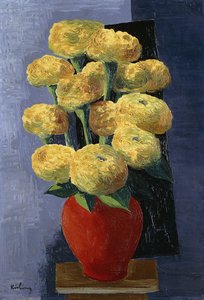 Sárga virágok piros vázában; Fleurs Jaunes dans un Vase Rouge alkotó: Moise Kisling