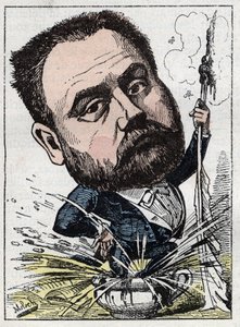 Emile Zola (1840-1902) francia író portréja Touchatout „Le Trombinoscope” című művében, B. Moloch karikatúrája 1882-ből (1849-1909). Magángyűjtemény. alkotó: Moloch