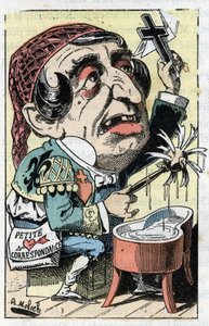 A Le Figaro francia újság allegóriája a Touchatout „Le Trombinoscope”-jában, B. Moloch rajzfilmje 1882-ből (1849-1909). Magángyűjtemény. alkotó: Moloch