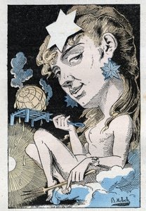 A hőhullám allegóriája a Touchatout „Le Trombinoscope”-jában, B. Moloch 1882-es rajzfilmje (1849-1909). Magángyűjtemény.