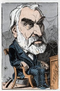 Eugene Pelletan (1813-1884), francia irodalmi újságíró és politikus a Touchatout „Le Trombinoscope” című filmjében, B. Moloch 1882-es rajzfilmjében (1849-1909). Magángyűjtemény. alkotó: Moloch