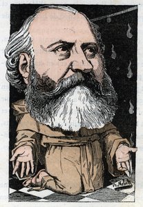 Charles Gounod (1818-1893), francia zeneszerző portréja a Touchatout „Le Trombinoscope” című művében, B. Moloch karikatúrája 1882-ből (1849-1909). Magángyűjtemény. alkotó: Moloch