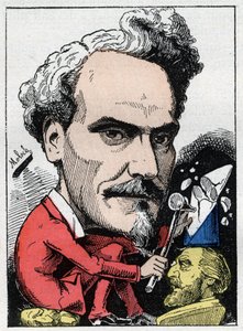Henri de Rochefort (1831-1913) portréja, Marquis de Rochefort, újságíró, politikus és író a Touchatout "Le Trombinoscope" című filmjében, B. Moloch rajzfilmje 1882-ből (1849-1909). Magángyűjtemény. alkotó: Moloch