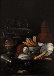 Csendélet kékkel, porcelánnal és pirítóssal alkotó: Monari
