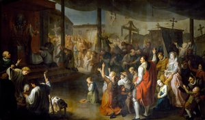 Carmarthenshire polgárainak szavazása az 1630-as pestisjárvány megszüntetéséről alkotó: Moneta Jr. Sleet
